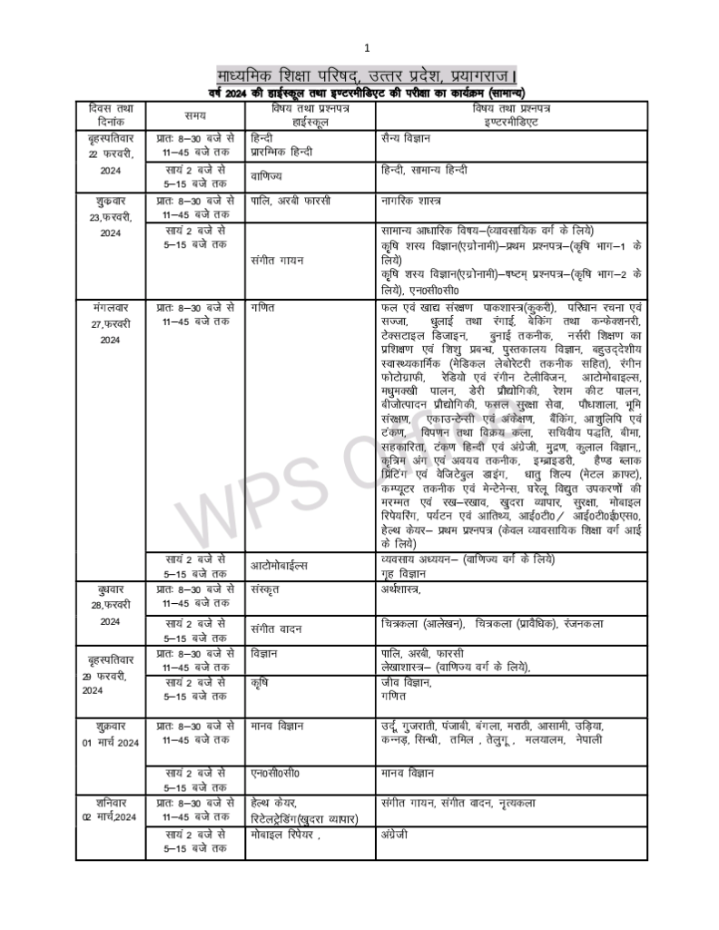 UP BOARD TIME TABLE 2024|DOWNLOAD UP BOARDS DATE SHEET 2024 UPMSP